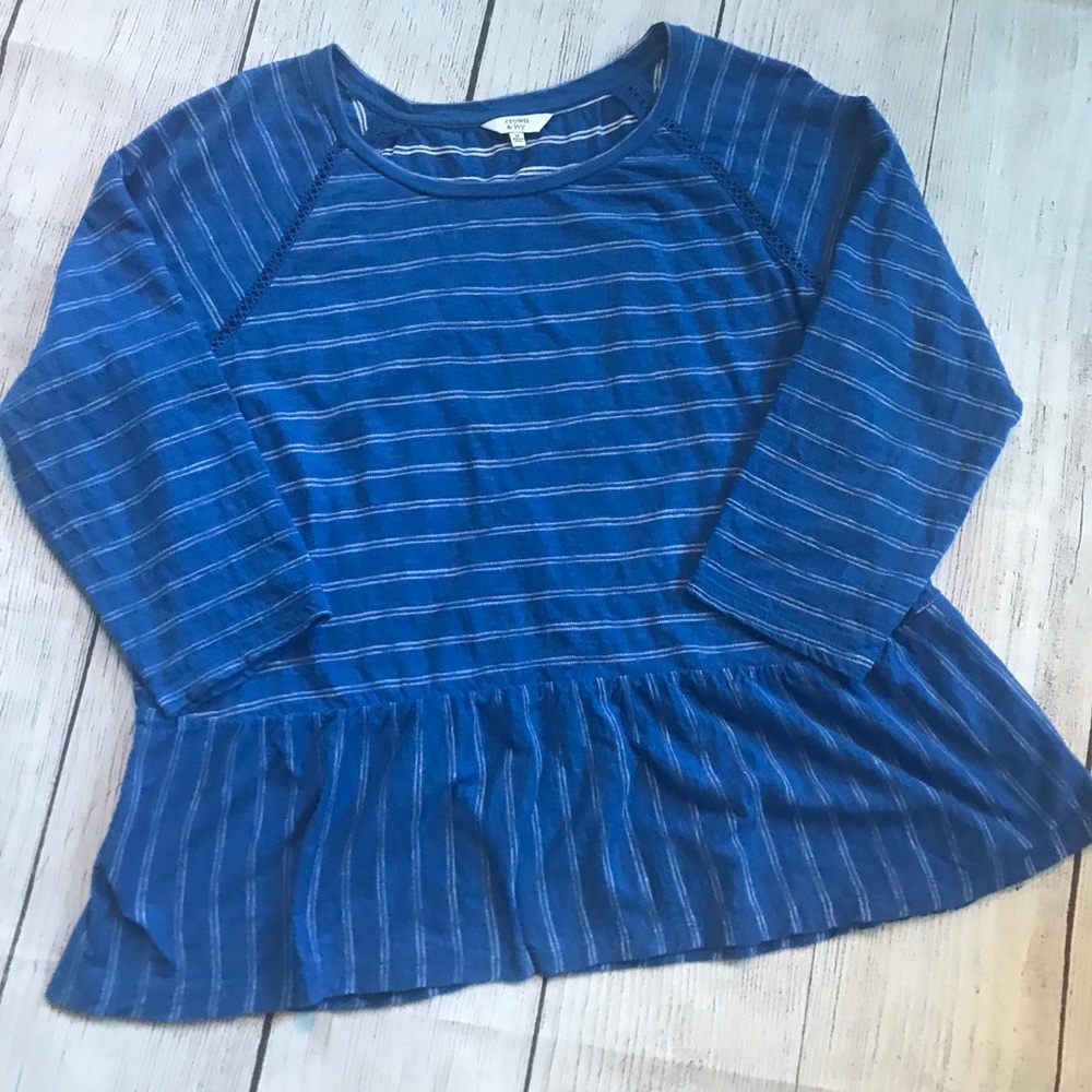 Crown & Ivy Blue Striped Peplum Top Size Medium